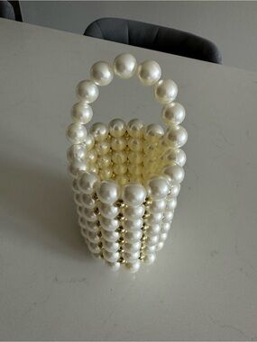 Pearl Beaded Handbag with Gold Accents